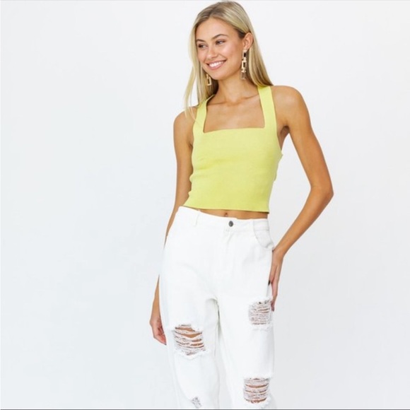 Le Lis Collection Square Neck Yellow Criss Cross Tie Back Crop Top Size M Boutiq - Picture 3 of 10